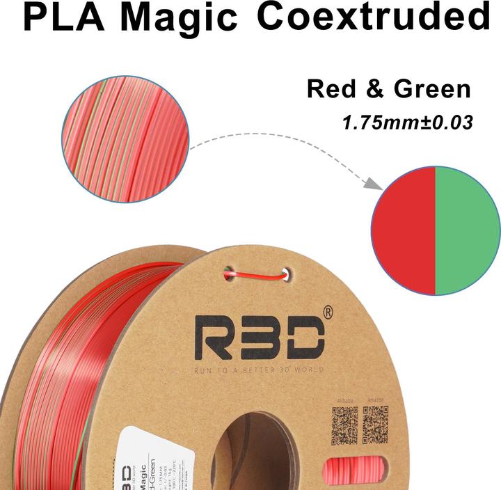 Produktbild R3D eSilk Magic-PLA Rot-Grün Filament 1.75mm 1Kg (PLA, 1.75 mm, 1000 g)