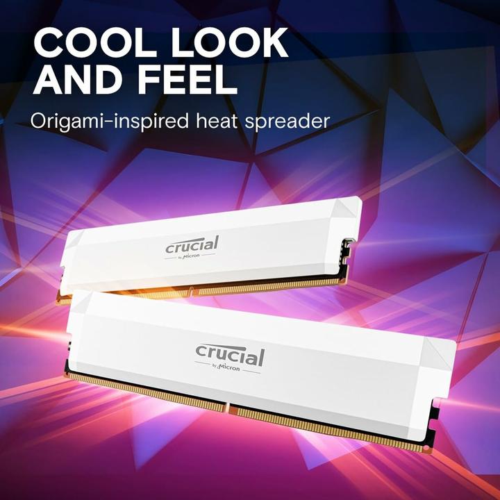 Produktbild Crucial Pro DDR5-6000 Kit 32GB 2x16GB UDIMM white Overclocking (2 x 16GB, 6000 MHz, DDR5-RAM, U-DIMM)