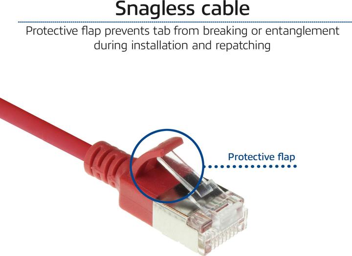 Produktbild ACT Red 1 meter LSZH U/FTP CAT6A datacenter slimline patch cable snagless with RJ45 connectors (U/FTP, CAT6a, 1 m)