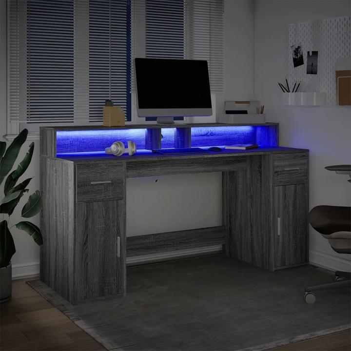 Immagine prodotto VidaXL Scrivania LED Scrivania per computer Scrivania da lavoro Scrivania per ufficio Grigio Sonoma (160 x 55 x 91 cm)