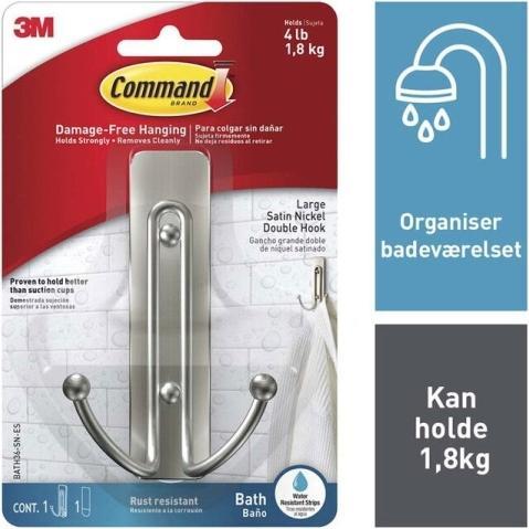 Produktbild 3M Command double hook, large, satin nickel, 1 unit + 2 strips, max 1.8 kg