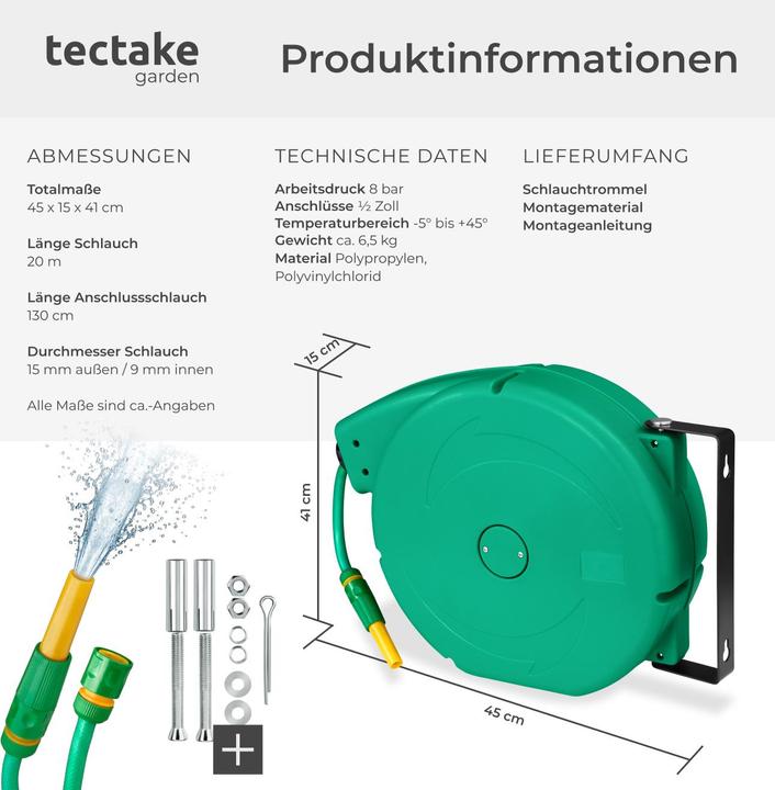 Produktbild tectake Schlauchaufroller (20 m)
