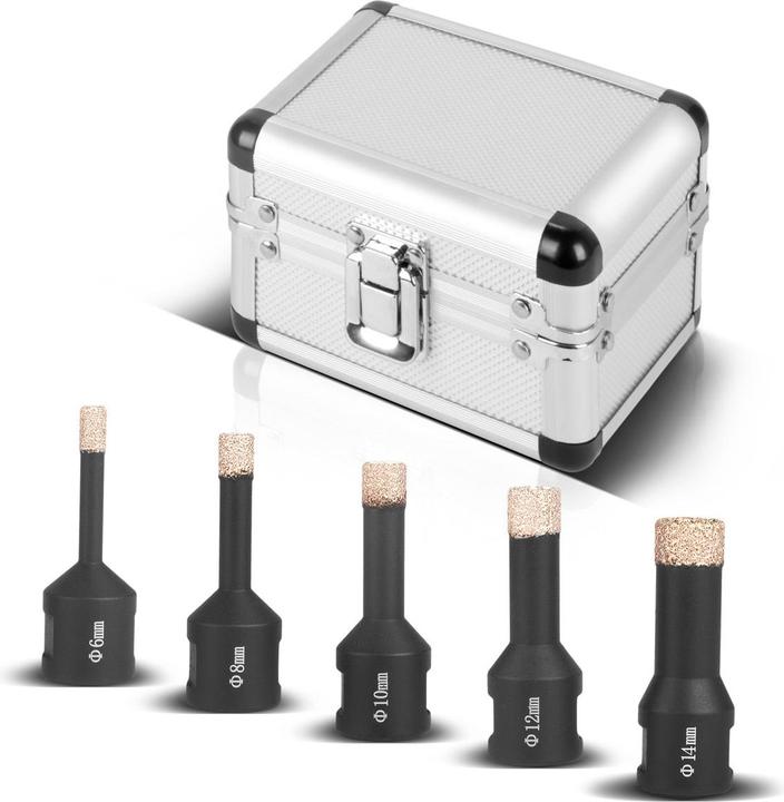 Actual product image Stahlwerk Diamond core bits set of 5 6-14 mm M14 for angle grinders (6, 8, 12, 14 mm, 10 mm)