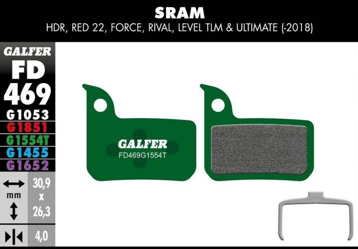 Immagine prodotto Galfer Bike Pro G1554T - FD469 | SRAM HRD, RED 22, Force, Rival, Level TLM e Ultimate (SRAM, Organici)