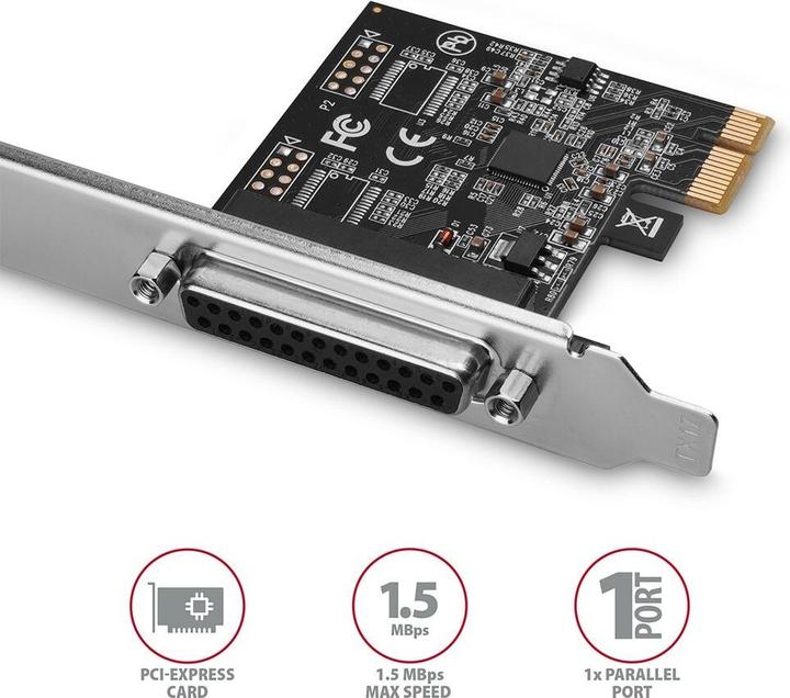 Image du produit Axagon PCEA-P1N Adaptateur PCIe avec 1x ports parallèles - Chipset ASIX AX99100