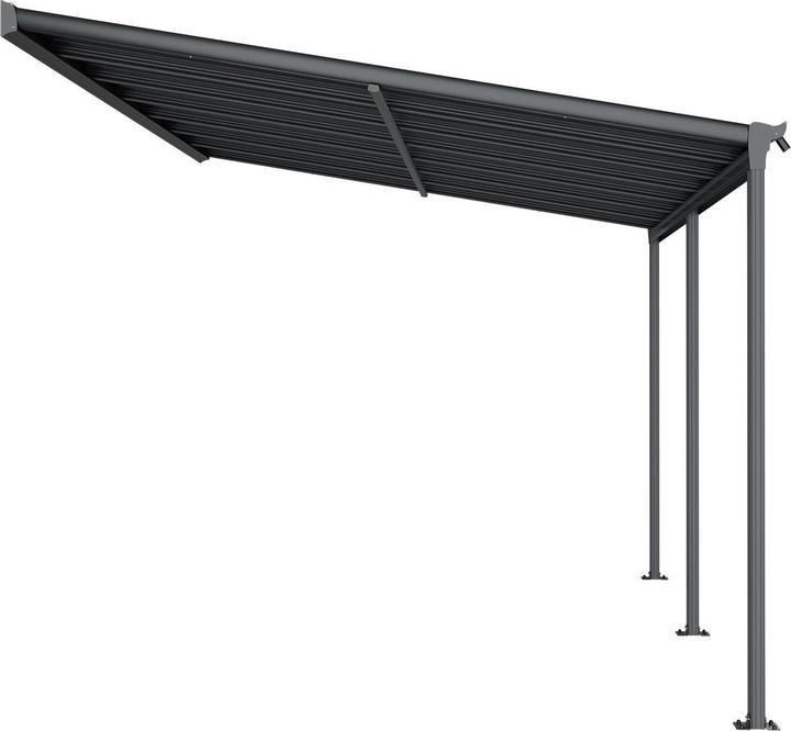 Juskys Aluminium Terrassendach Borneo 4x3m mit Doppelsteg-Platten - Dunkelgrau