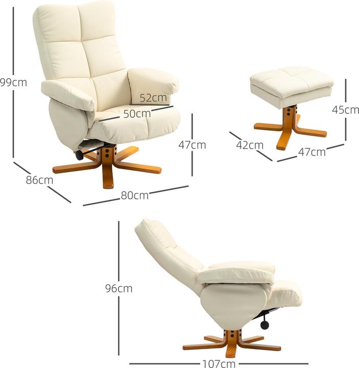 Actual product image Homcom Relaxsessel mit Hocker Holz, Kunstleder Cremeweiss