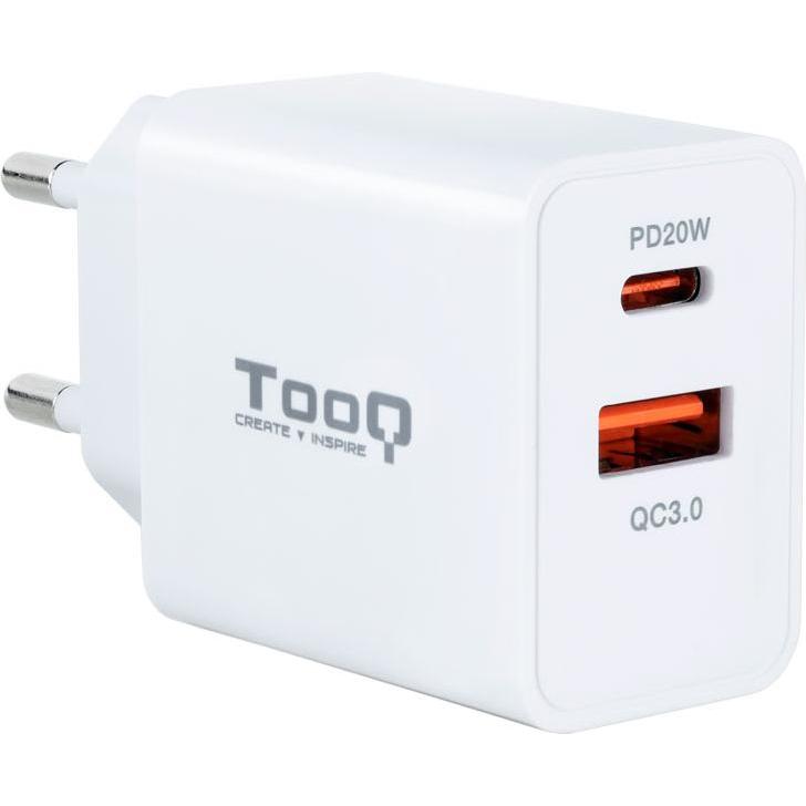 Tooq Technology CARGADOR PARED USB-C/PD 20W, USB-A/QC 18W BLANCO (20 W), Caricatore USB, Bianco