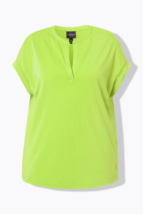 Actual product image Ulla Popken Split Neck Cap Sleeve Shimmer Tee (60)