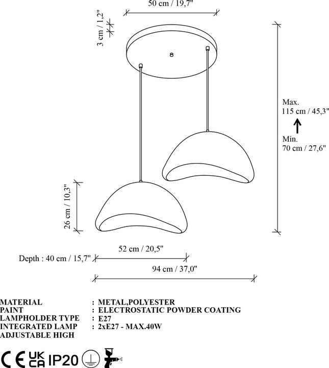 Image du produit Opviq Luna Lyra Three Socket Chandelier (E27)