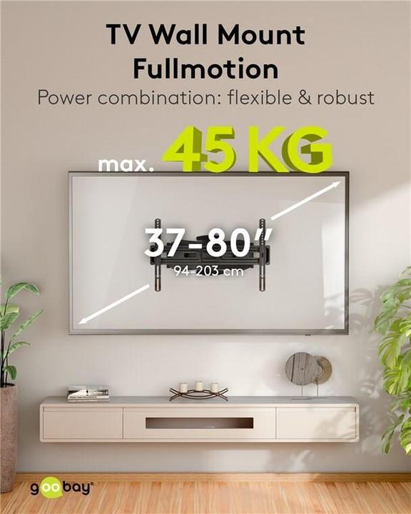 Produktbild Goobay TV-Wandhalterung Basic FULLMOTION L, schwarz (Wand, 45 kg, 37" - 80")