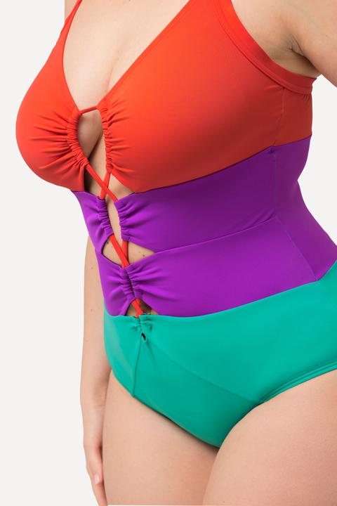 Produktbild Ulla Popken Badeanzug, Colorblocking, Softcups, Aussparungen, recycelt (56)