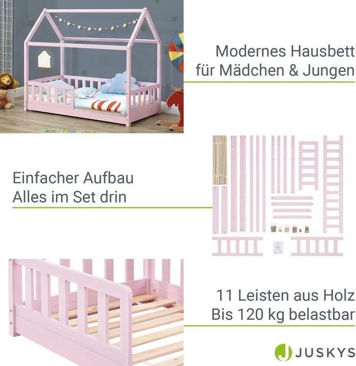 Image du produit Juskys Kinderbett Marli 80x160 cm - Rosa (80 x 160 cm)