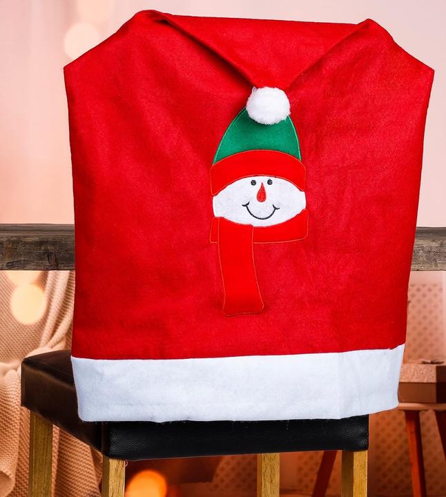 Actual product image Novaliv Chair Covers Set of 4 Swing Chair Christmas I Red I Snowman I Chair Cover Christmas (65 x 49 x 65 cm)