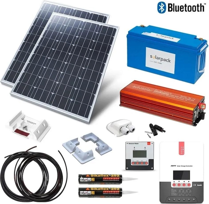 Autosolar Solaranlage 670W mit Lithiumbatterie 200Ah und 2000W-Wechselrichter Wohnmobil / Camper (670 W)