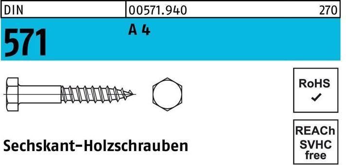 Produktbild Sechskantholzschraube DIN 571 16 x 180 A 4 (10 Schrauben pro Stück)