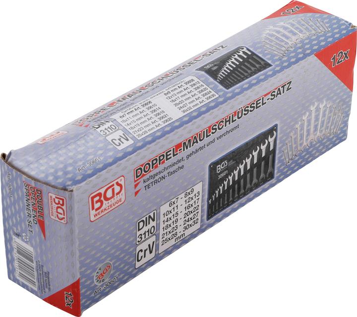 Produktbild BGS Doppel-Maulschlüssel-Satz SW 6 - 32 mm 12-tlg. (32 mm, 18 mm, 11 mm, 12 mm, 20 mm, 19 mm, 27 mm, 15 mm, 13 mm, 25 mm, 6 mm, 21 mm, 7 mm, 14 mm, 29 mm, 8 mm, 10  mm, 30 mm, 23 mm, 26 mm, 22 mm, 17 mm, 28 mm, 9 mm, 16 mm, 24 mm, 31 mm)