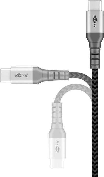 Productafbeelding Goobay USB-C™ naar USB-C™ textiel kabel met metalen stekkers (space grijs/zilver) 1 m, zwart-grijs (1 m, USB 2.0)