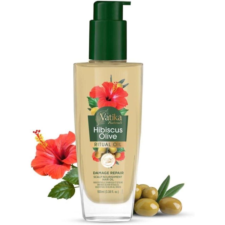 Dabur, Olio + Siero per capelli, Vatika Naturals Ritual Hibiscus Olive Hair Oil 100ml Non-Sticky Oil for Hair (100 ml)