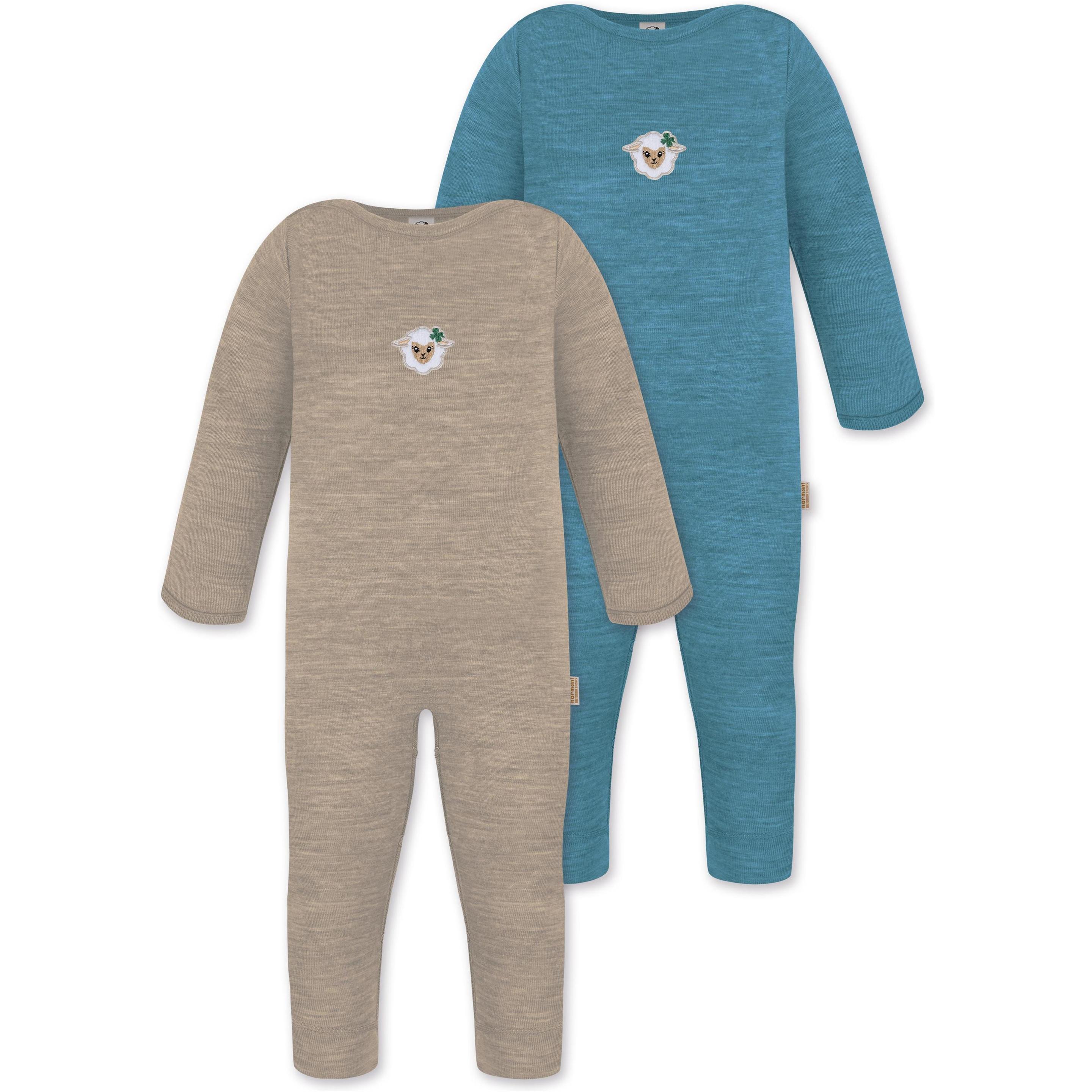 Normani, Herren, Strampler, 2er Pack Baby Merino Strampler „Tangoio" - 9595, Blau, (68)