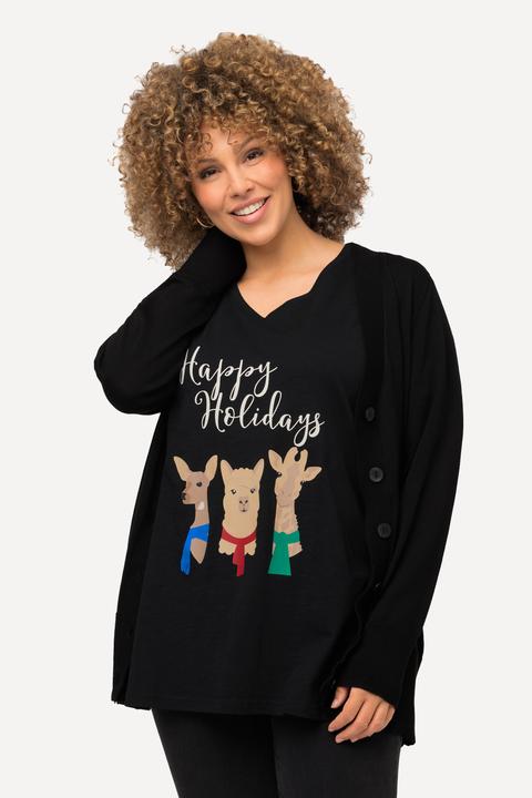 Immagine prodotto Ulla Popken Maglia natalizia dal taglio svasato con animali, scollo a V e mezze maniche (50, 52)