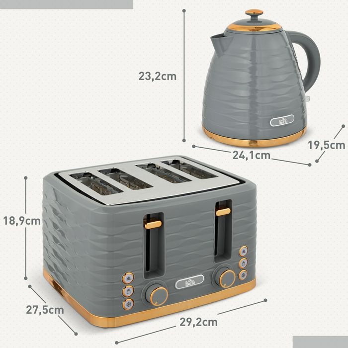 Produktbild Swisshandel24 Wasserkocher Toaster Set mit 1,7L Wasserkocher, 4 Scheiben Toaster Grau (1.70 l)