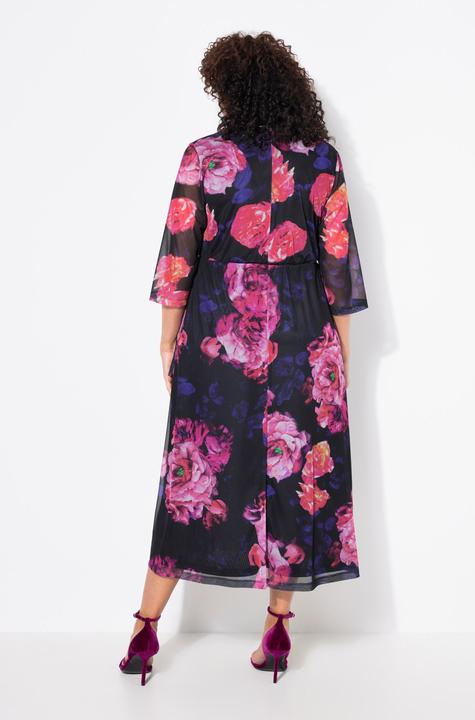 Image du produit Ulla Popken Robe maxi en mesh, motif floral, décolleté en V et manches courtes chauve-souris (46, 48)