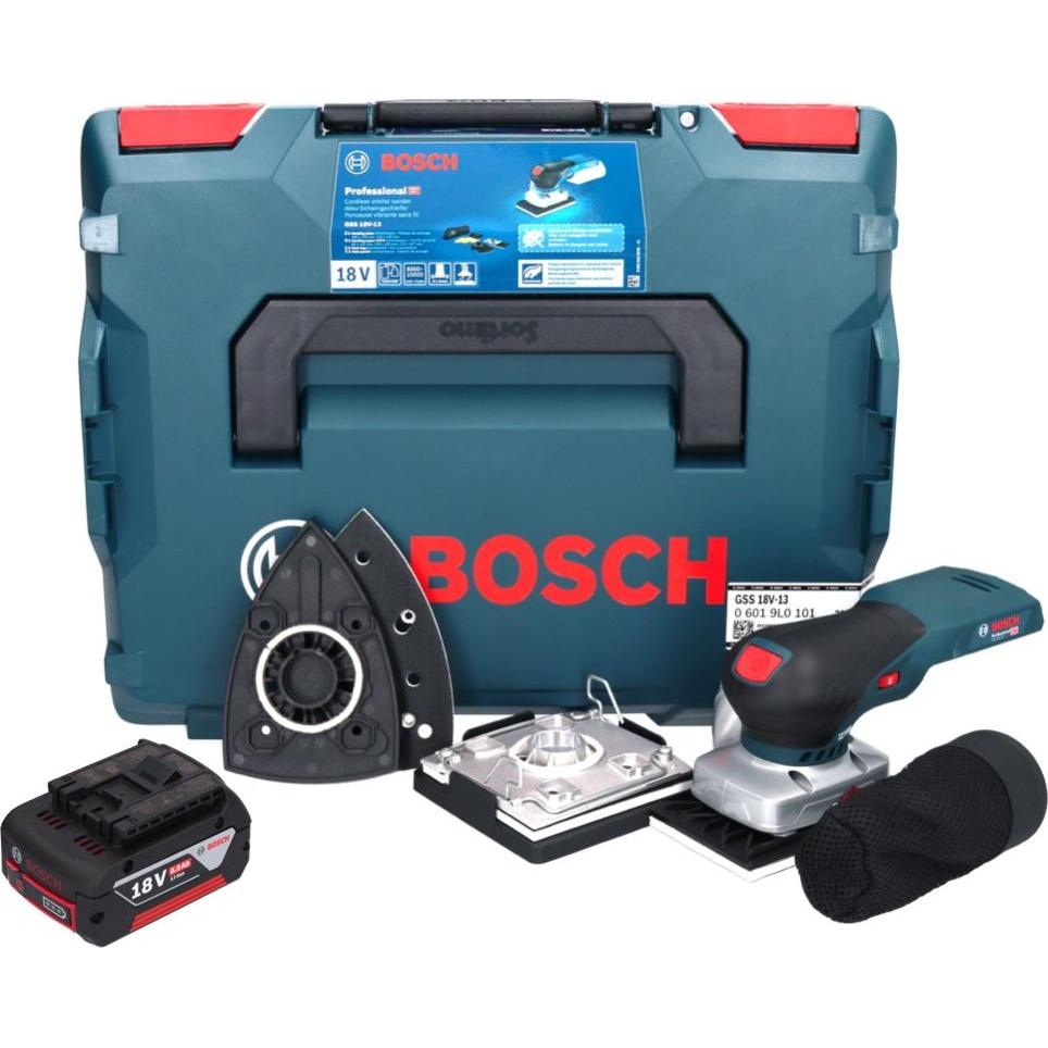Thumbnail - Bosch Professional, Schleifmaschine + Poliermaschine, Bosch GSS 18V-13 Akku Schwingschleifer 18 V + 1x Akku 5,0 Ah + L-B...