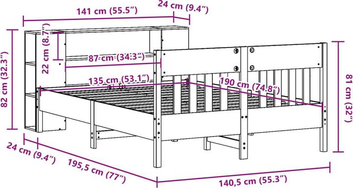 Image du produit vidaXL Bett mit Regal (135 x 190 cm)
