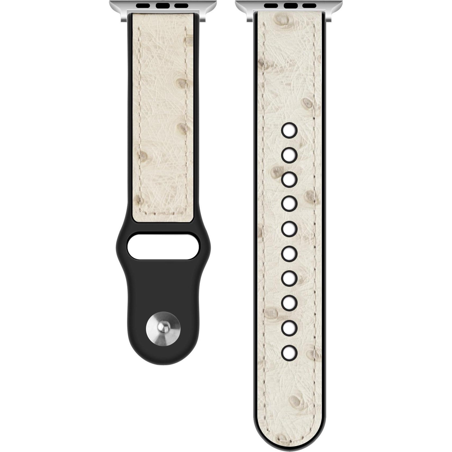 Strap-it Leder-Hybridarmband (Leder und Silikon, Apple Watch), Uhrenarmband, Weiss