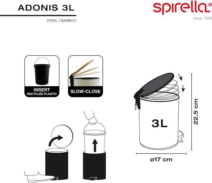 Produktbild spirella Adonis Abfalleimer 3l Anthrazit Dunkelgrau - Stahl/Bambus (3 l)