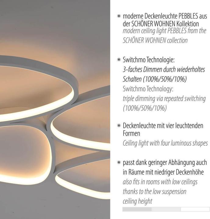 Produktbild Just Light LED Deckenlampe SW PEBBLES dimmbar per Wandschalter, Memoryfunktion (4820 lm)