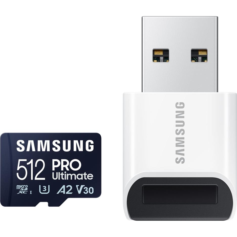 Samsung PRO Ultimate mit Cardreader (512 GB, microSDXC, U3, UHS-I), Speicherkarte, Blau