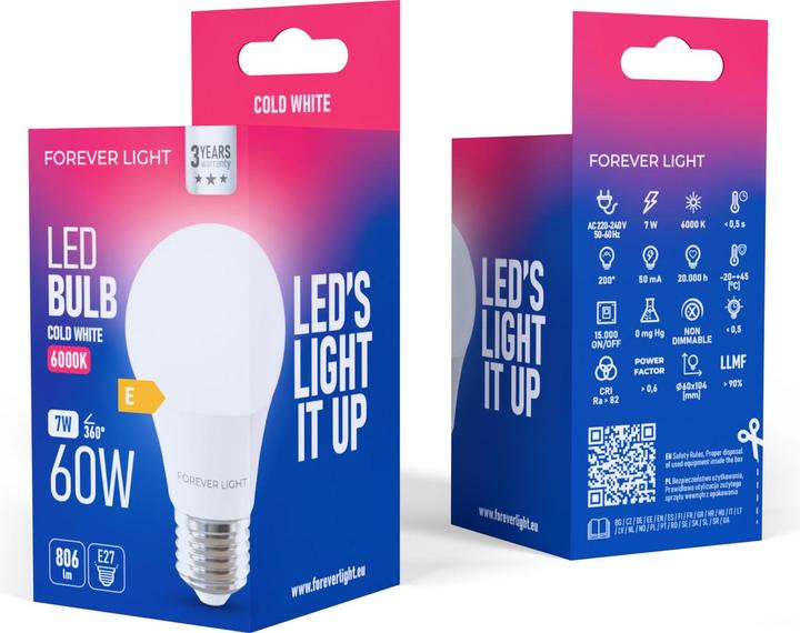 Actual product image Forever Light LED Bulb E27 A60 7W 806lm 6000K class E (E27, 806 lm, 1 x)