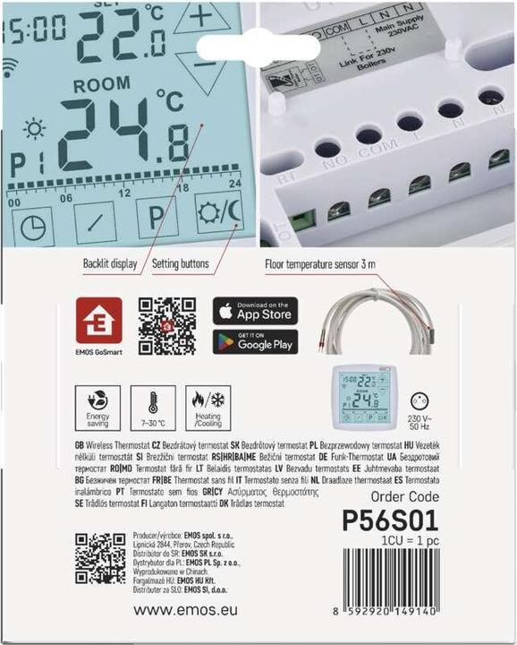 Immagine prodotto Emos GoSmart Raumthermostat P56S01 mit WiFi, programmierbar, verkabelt