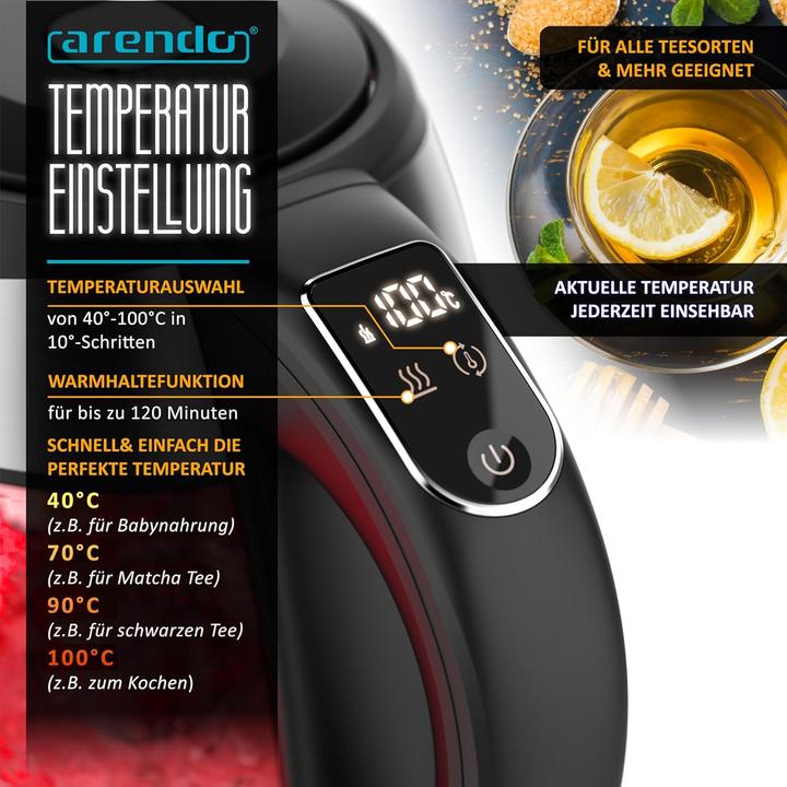 Produktbild Arendo Wasserkocher Prime Tea Typ 2 mit Temperatureinstellung, LED Beleuchtung & Teesieb (1.80 l)