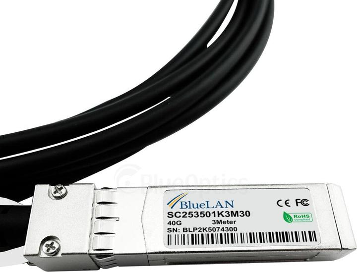 Actual product image BlueLAN 10322. cable length: 5 m, port 1: QSFP, port 2: 4xSFP+
