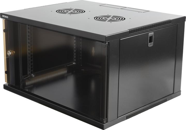 Deltaco 19 in in-skap 6u 540x450mm staende eller väggmonterat glasdoerr svart (6 HE, 19 inch rek)