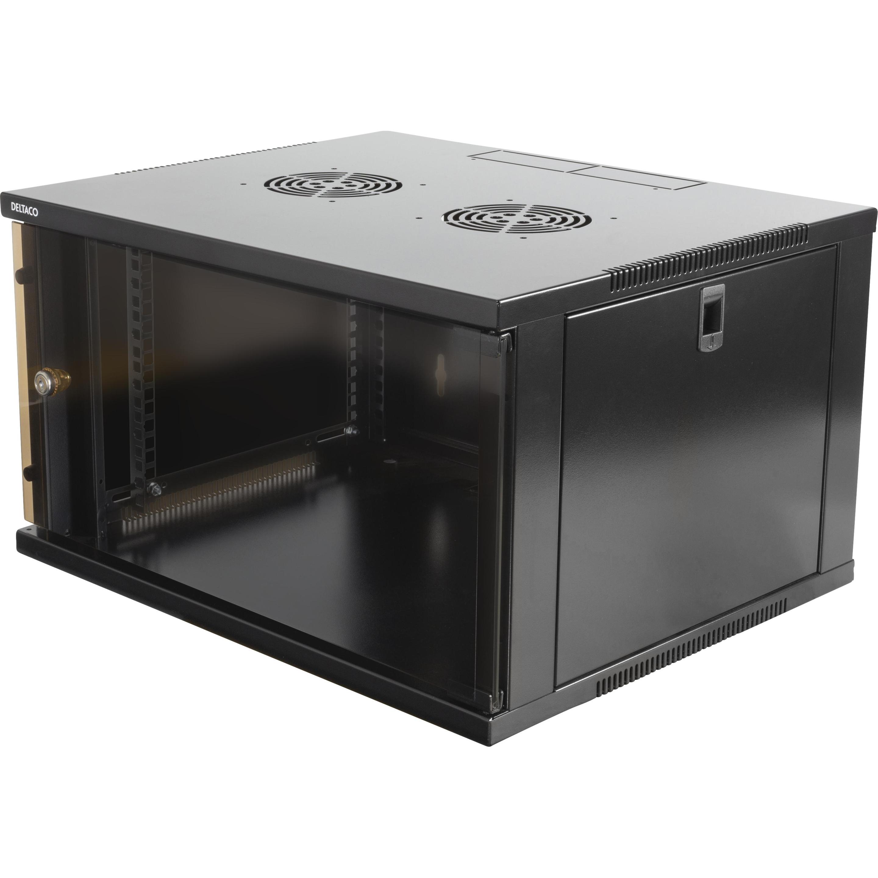 Deltaco 19 in in-skap 6u 540x450mm staende eller väggmonterat glasdoerr svart (6 HE, Rack da 19 pollici), Armadio rack, Nero
