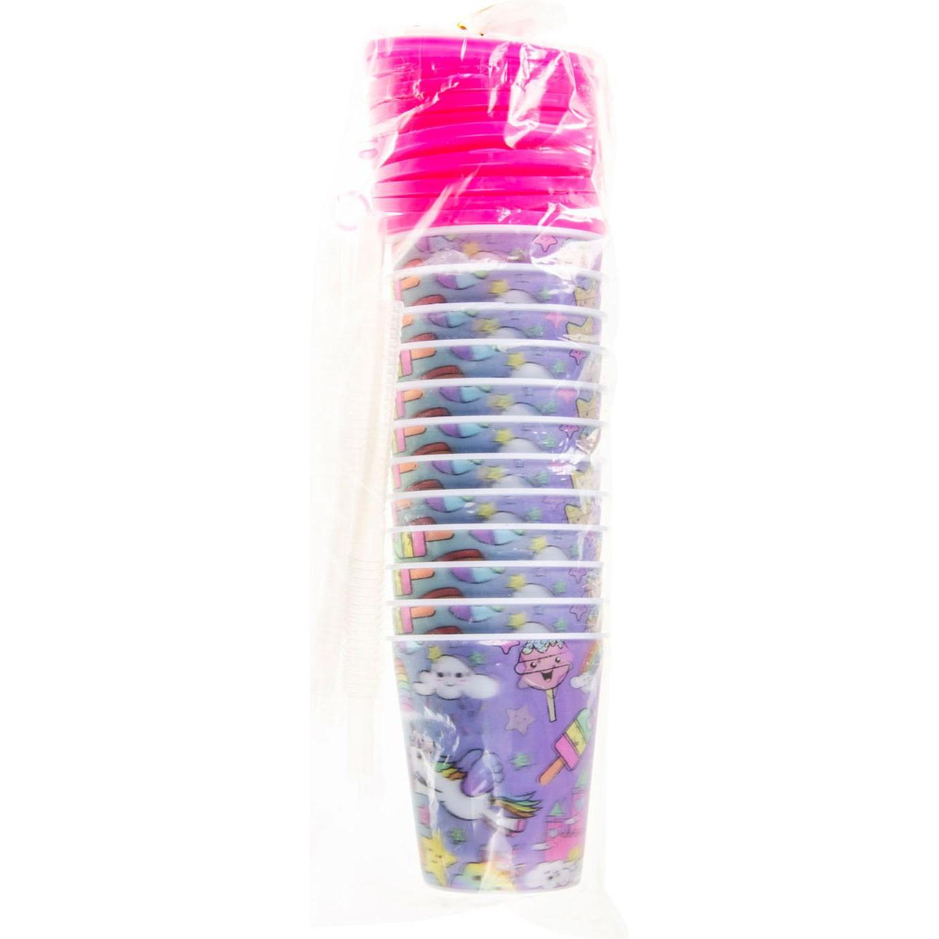Thumbnail - LG-Imports, Einweggeschirr, Becher mit Deckel und Strohhalm Einhorn, 12 Stück. (12 x)