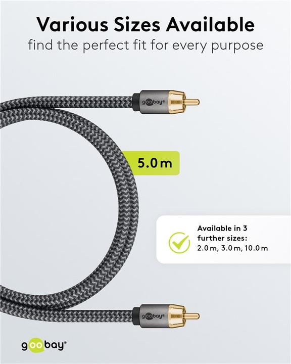 Actual product image Goobay Mono RCA cable, 5 m, Sharkskin Grey (5 m, Cinch)