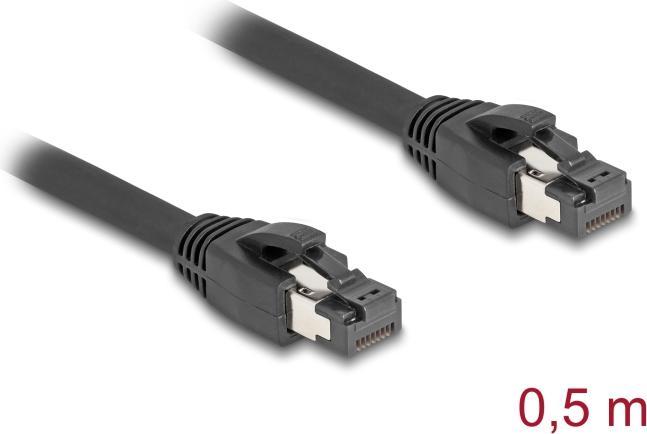 Actual product image Delock RJ45 network cable Cat.8.1 S/FTP 50 cm up to 40 Gbps black (PiMF, S/FTP, SFTP, CAT8.1, 0.50 m)