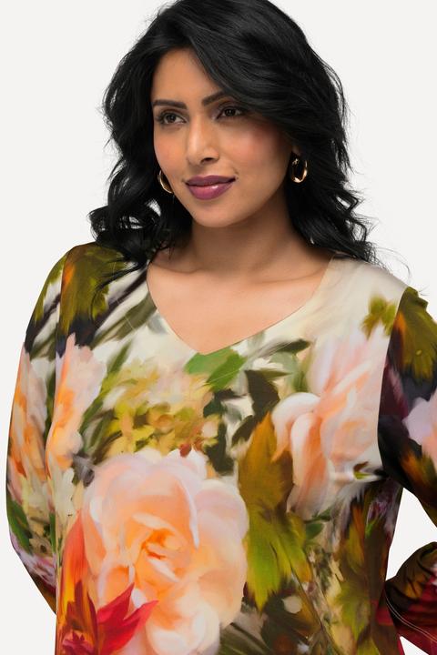 Produktbild Ulla Popken Slinkyshirt, Blüten, Classic, Herzausschnitt, 3/4-Arm (56)