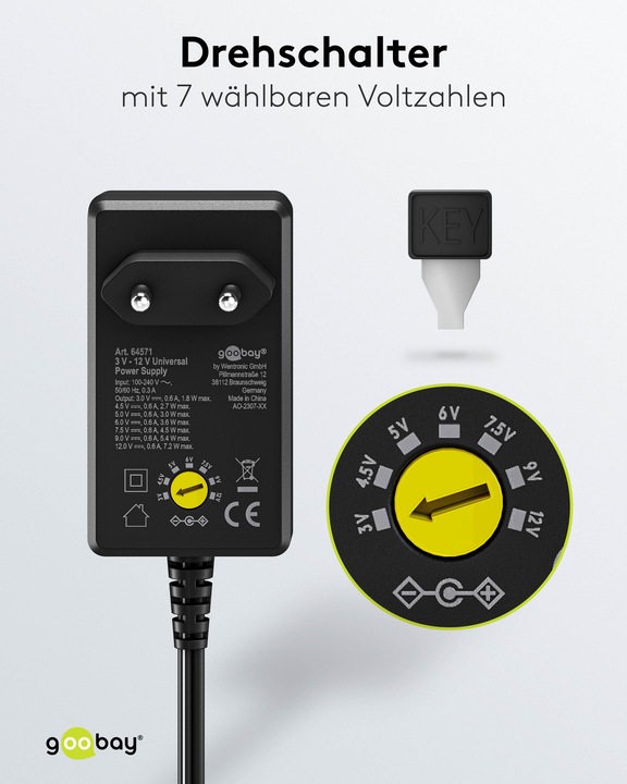 Produktbild Goobay Universal-Netzteil 3 V - 12 V, max. 7,2 W, A
