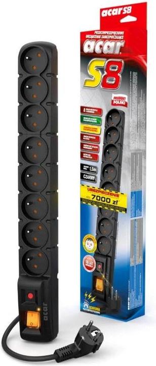 Actual product image Acar S8 Extension Cable 8 AC Outputs Indoor (CEE 7/5, 1.50 m)