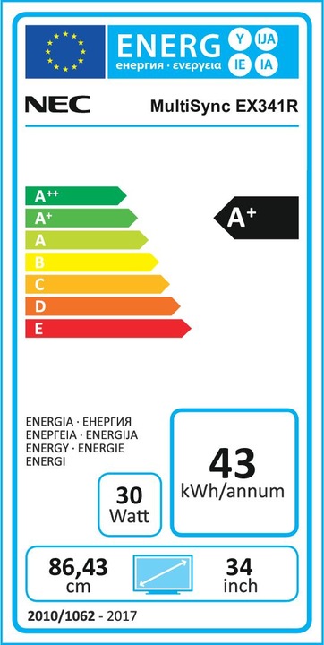 Energy Label NEC MultiSync EX341R (3440 x 1440 pixels, 34")