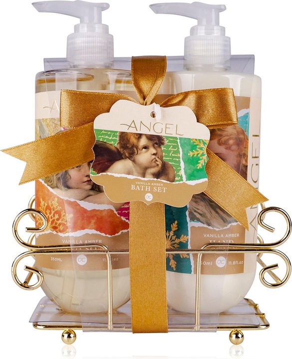 Produktbild Accentra Handpflegeset ANGEL in goldenem Drahtkorb, inkl. 350ml Handseife und 350ml Handlotion in Pumpspender (Manicure set)