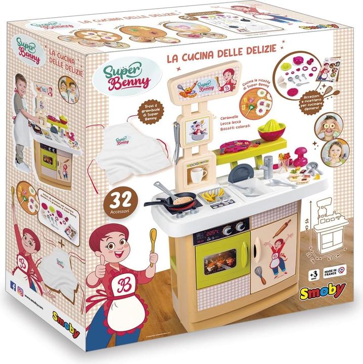 Actual product image Smoby Super Benny Kitchen of Delights with 32 accessories. Including Super Benny's apron, a recipe book
