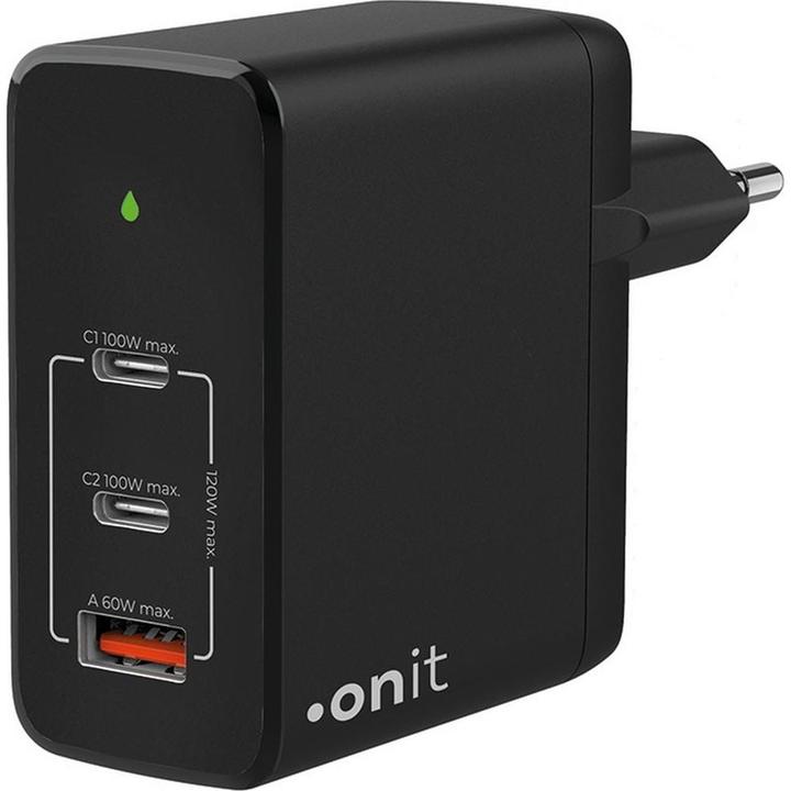 Image du produit Onit Chargeur mural USB Trial QC5.0 120 W GaN Noir (120 W, 3 ports)