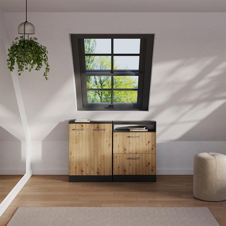 Produktbild Vichy Dachschrägenschrank Rion, Artisan Eiche/Anthrazit/Anthrazit, mit 2 Schubladen (46 x 60 x 81.60 cm)